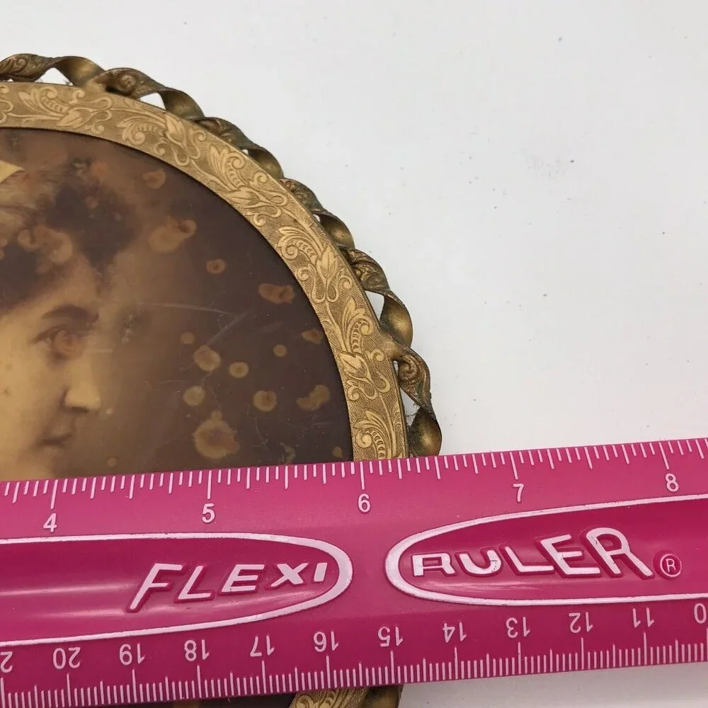 Vintage Antique Photos Set of 2 Celluloid Button Woman Portrait Profile 6
